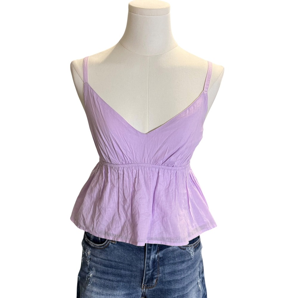 Hollister Peplum Babydoll Cami Tank Top Lavender XS Smocked Back Summer Boho